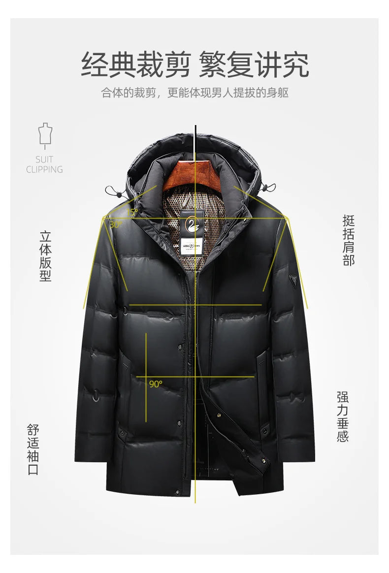 2024 Winter New Men's Medium to Long Leather Goose Down Jacket Thickened Warm and Cold Resistant Goose Down Content 90% Large