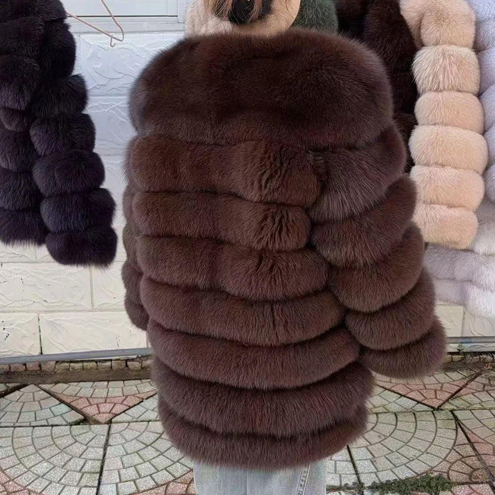 QUEENTINA Fox Fur 80cm Coat Real Winter Women'S New Fashion Furry 2025 Leather And Skin White Natural New In Coats & Jackets