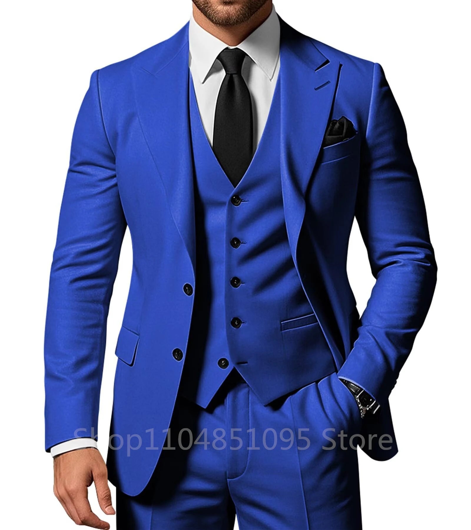 Slim Fit Wedding Men Suits Formal Groom Tuxedos Prom Party Male Suits Fashion Men Clothing Set Two Buttons Jacket Vest Pants