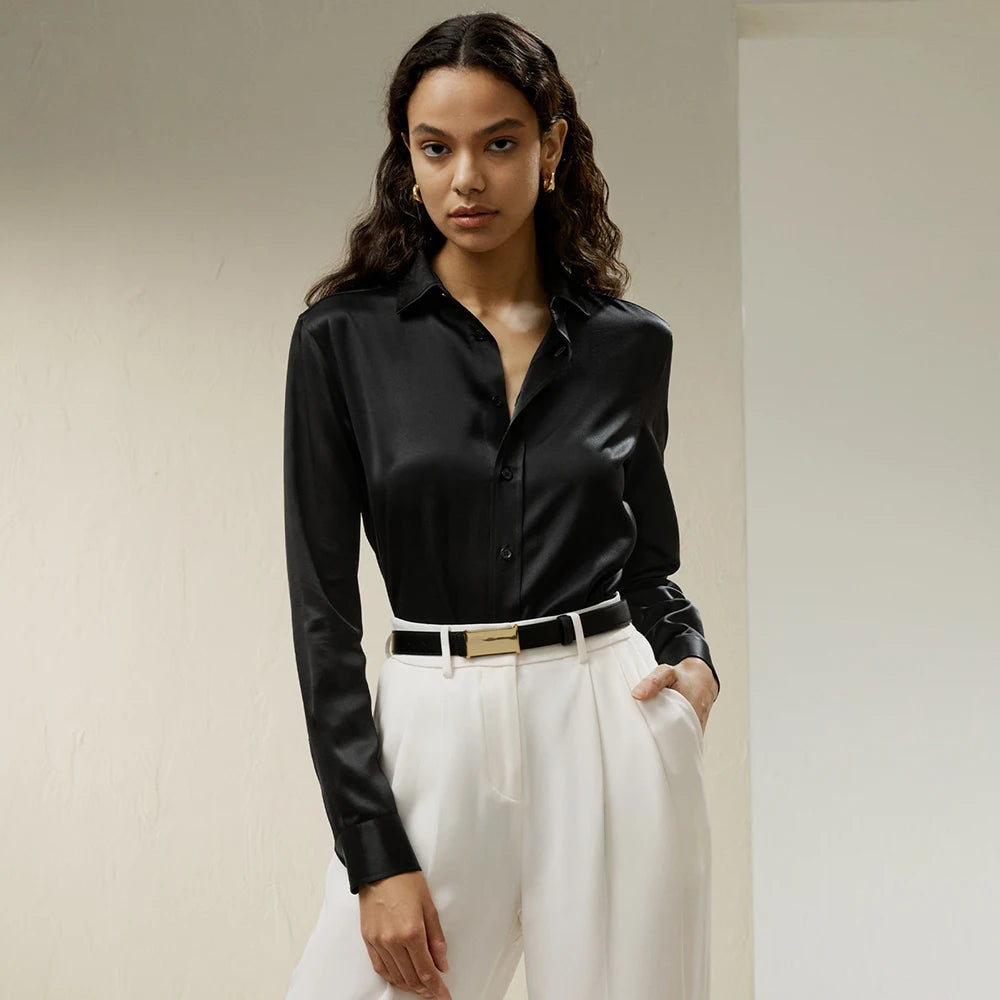 LILYSILK Women's Silk Shirt Ladies Tailored Stand Collar Basic Top Classic Style for Everyday Wear