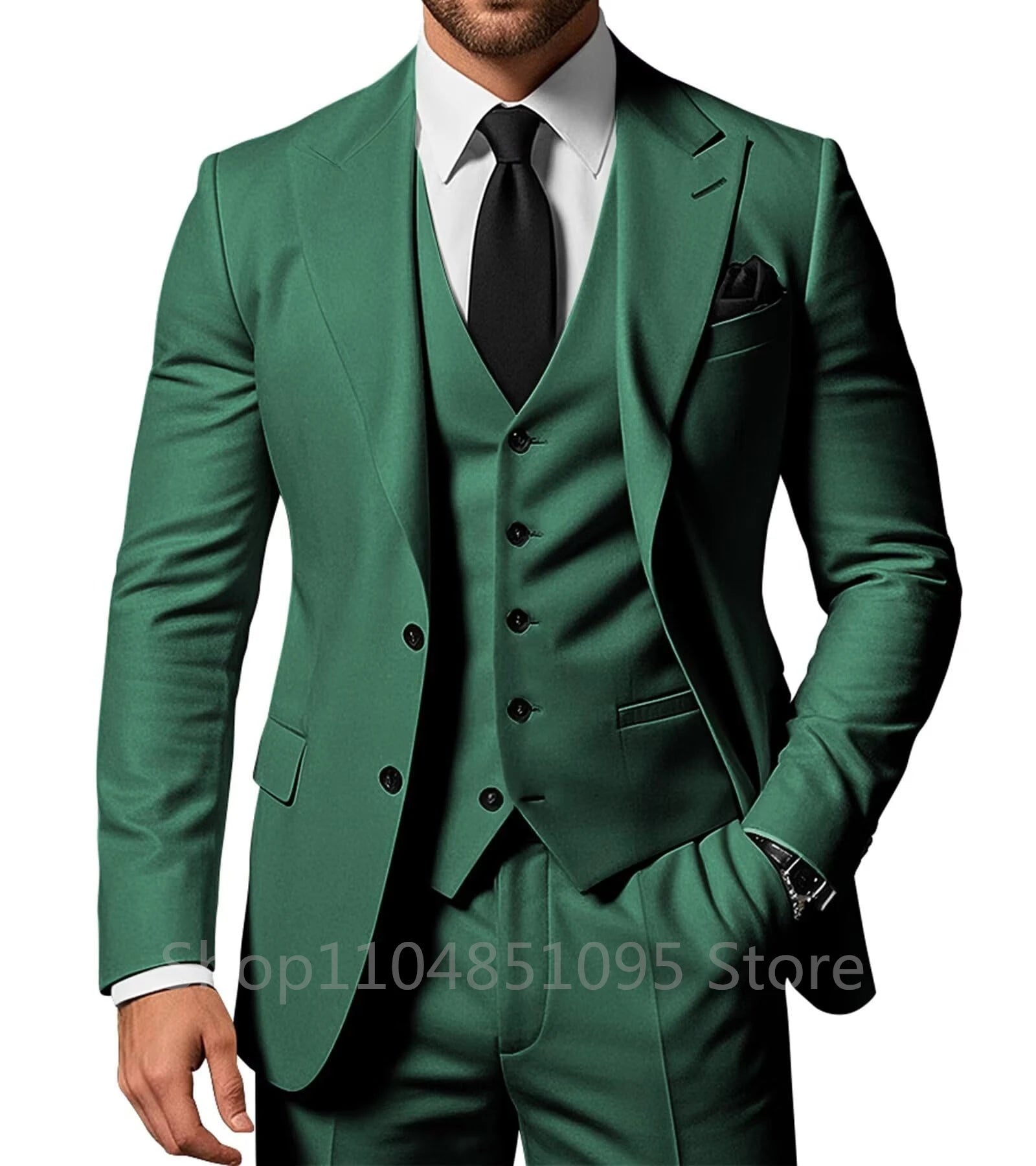 Slim Fit Wedding Men Suits Formal Groom Tuxedos Prom Party Male Suits Fashion Men Clothing Set Two Buttons Jacket Vest Pants