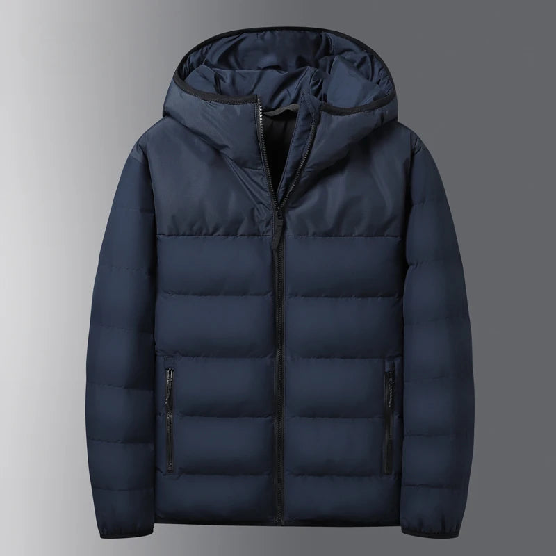 2024 High-quality Down Jacket Solid Color Hooded Grey Duck Down Warm Men's Jacket Business Casual Black Plus Size Men's Clothing