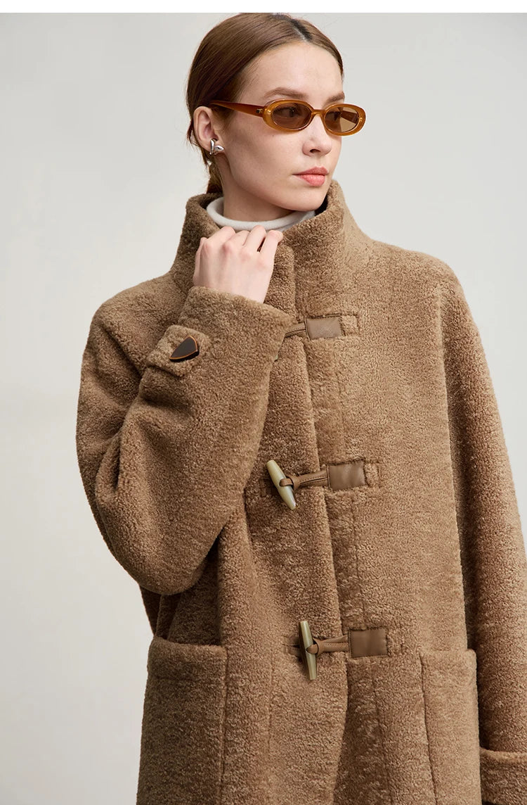 Amii Women's Coat 2025 Winter New Loose Long Half-high Collar Long Sleeves Coat Women Straight Elegant Warm Outerwear 12554010