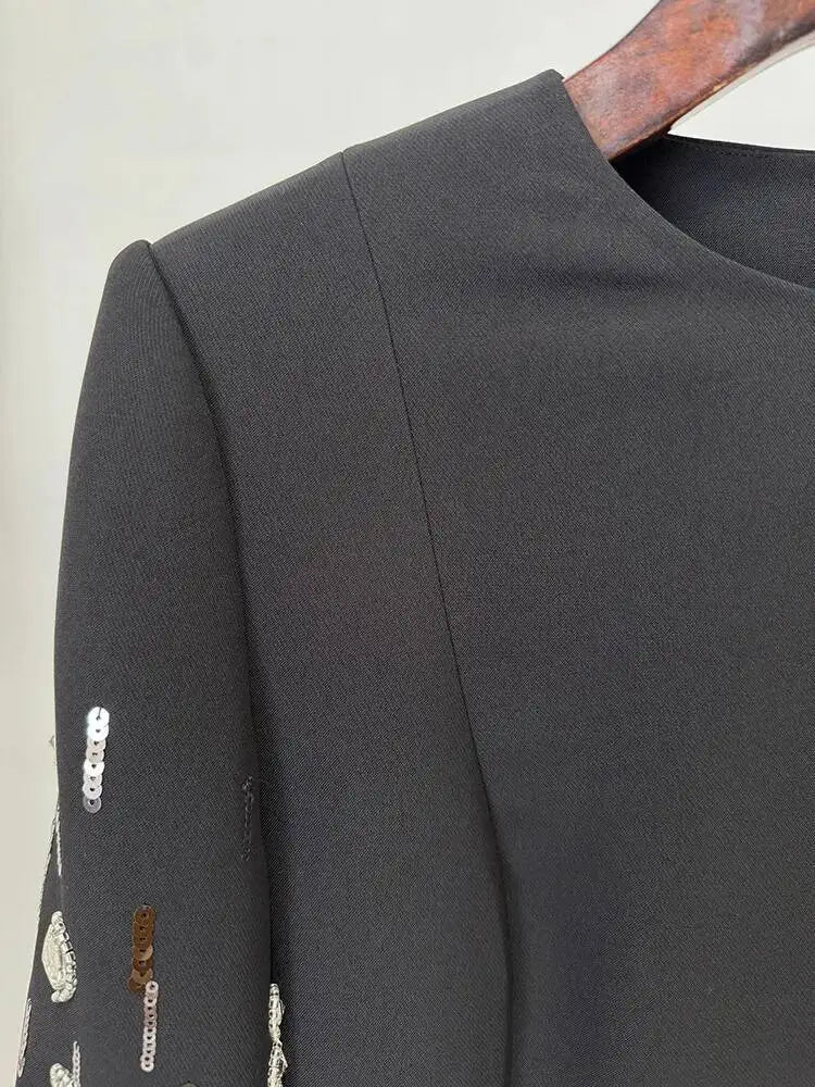 Eshin Women's Light Blue Embellished Maxi Dress Elegant Round Neck Formal Evening Gown Three Quarter Sleeve Beaded SA21