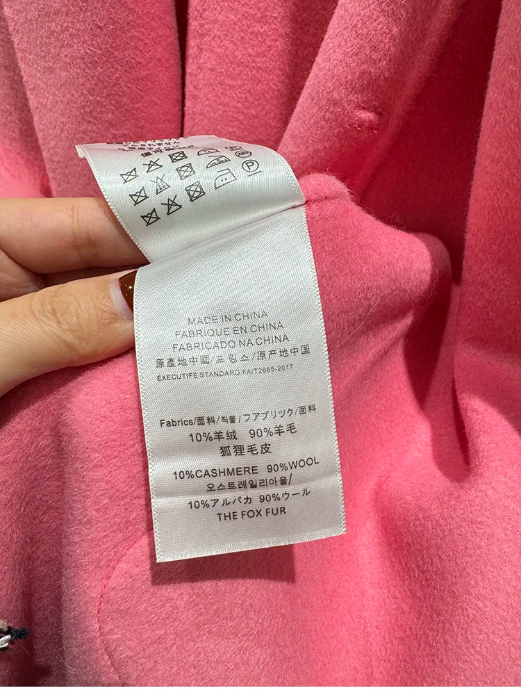 2025 New Women Winter Cashmere Wool Woolen Jacket Real Natural Fox Fur Pocket Coat Ladies Outwear Luxury Jacket