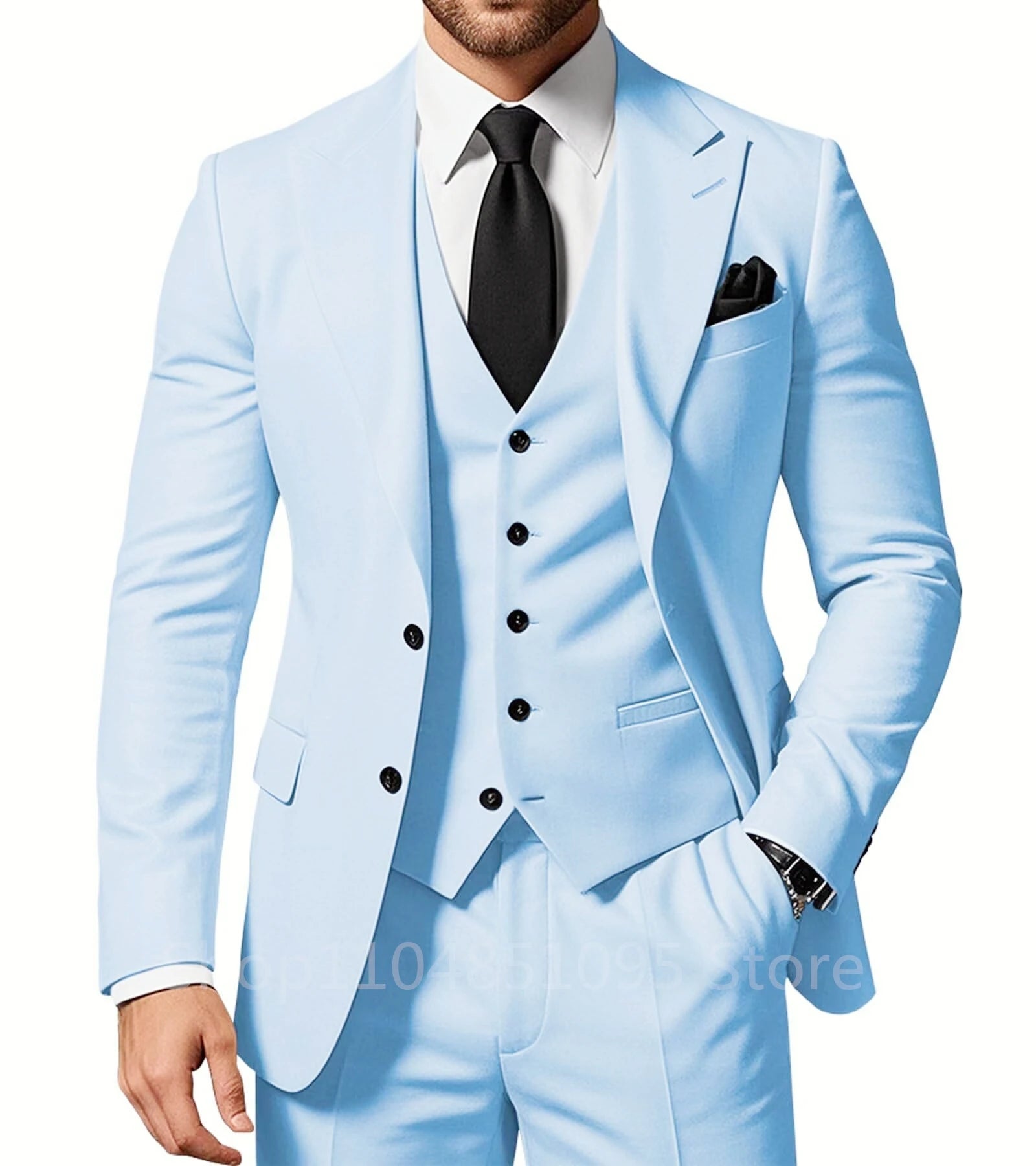 Slim Fit Wedding Men Suits Formal Groom Tuxedos Prom Party Male Suits Fashion Men Clothing Set Two Buttons Jacket Vest Pants